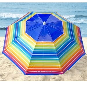 Nautica 7ft Rainbow Stripe Beach Umbrella - UPF 50 - New